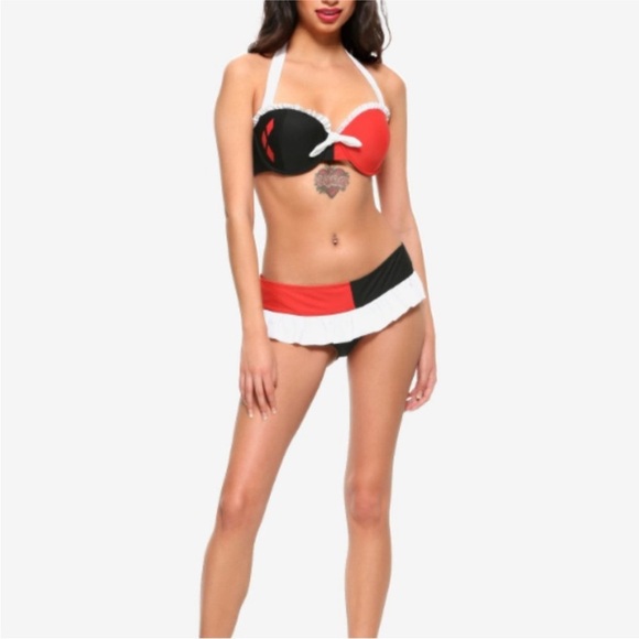 DC Comics Harley Quinn Licensed Bikini Ruffled Swim Bottom Black White Red Small - Picture 1 of 9